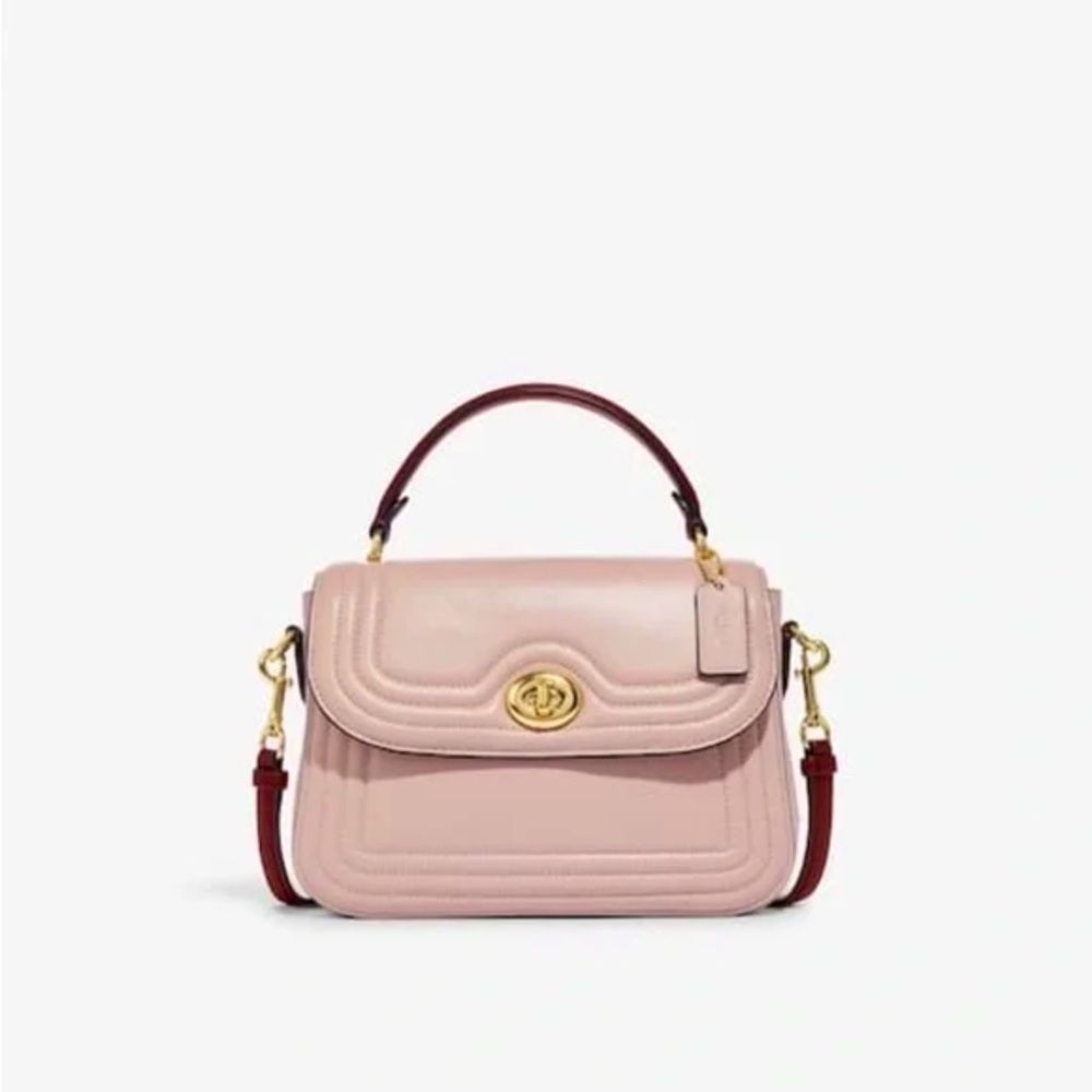 Coach Pink Leather Satchel with Burgundy Strap & Gold Hardware